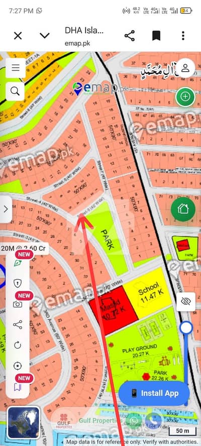 DHA-4 Sector D Plot 4 street 5 park face 285lac