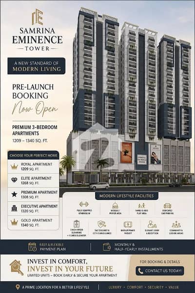 Elite 3-Bed Apartment | 1268 Sq. Ft. | Pre-Launch Offer | Samrina Eminence Tower Elite 3-Bed Apartment | 1268 Sq. Ft. | Pre-Launch Offer | Samrina Eminence Tower