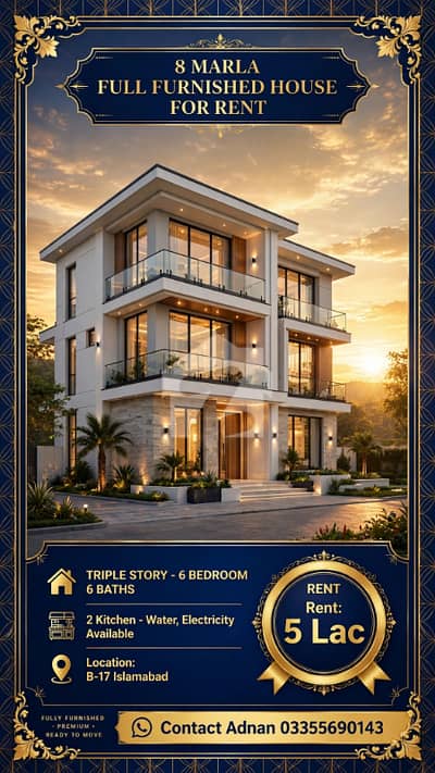 Fully Furnished 8 Marla Triple Storey House For Rent In Multi Garden B17