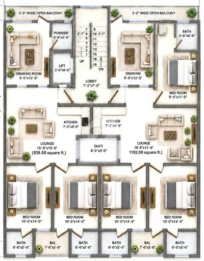 Prime Location Jami Commercial Area 950 Square Feet Flat Up For sale