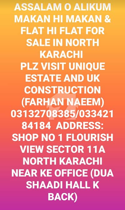 3 ROOM BANK LOAN APPLICABLE LEASED FLAT FIRST FLOOR FOR SALE SECTOR 11A NORTH KARACHI