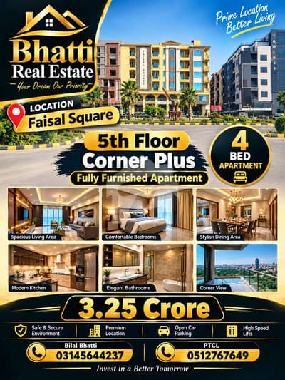 3 Bed Apartment Fully Furnished / Fully Decorated. Available For Sale In Faisal Town F-18 Block A Islamabad.