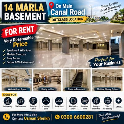 کینال روڈ فیصل آباد میں 14 مرلہ Studio دکان 3.75 لاکھ میں کرایہ پر دستیاب ہے۔