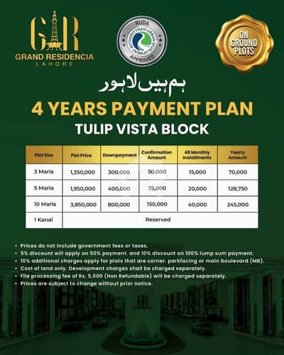 3 Marla plot on installment Available in Grand Residencia Hum Hai Lahore