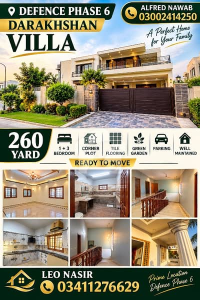 260 Yards Corner Villa for Sale in Darakhshan, DHA Phase 6