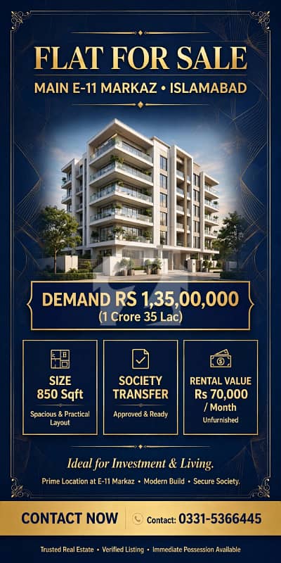 Investment Opportunity 2-Bed Apartment For Sale E-11 Islamabad