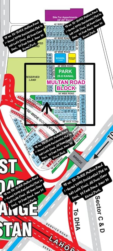 98 No. EE-BLOCK Multan Road 20-Marla (50 By 90) Residential Plot In 240 Lakh Final. All Dues Clear Deal, 40 Feet Road, Best Location For Constructing Your Dream House In Bahria Town Lahore