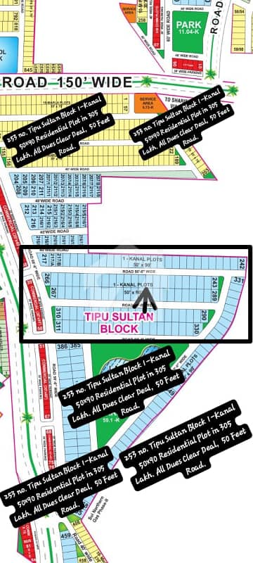 253 No. Tipu Sultan Block 20-Marla (50 By 90) Residential Plot In 305 Lakh. All Dues Clear Deal, 50 Feet Road. Corner Category, Best Location For Constructing Your Dream House In Bahria Town Lahore