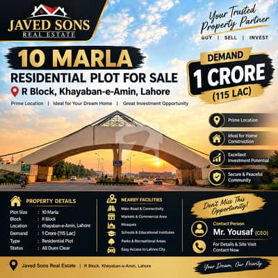 10 Marla Residential Plot Ideally Situated In Khayaban-E-Amin - Block R