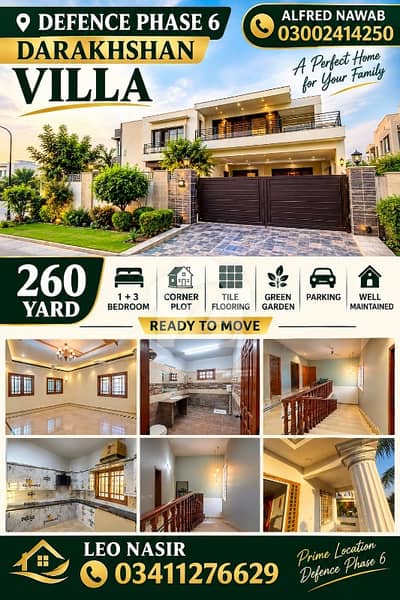 260 Yards Corner Villa for Sale in Darakhshan, DHA Phase 6