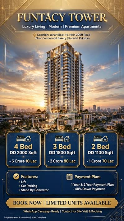 3 bed dd booking projects 1 year payment plan lift car parking stand by gernoter in juhar block 14 code RA