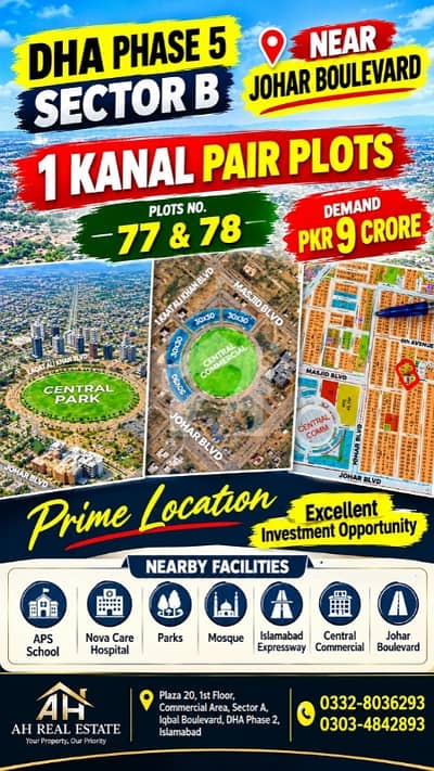 Title Prime 1 Kanal Pair Plot for Sale in DHA Phase 5 Islamabad | Near Johar Boulevard & Central Commercial | PKR 9 Crore Title Prime 1 Kanal Pair Plot for Sale in DHA Phase 5 Islamabad | Near Johar Boulevard & Central Commercial | PKR 9 Crore