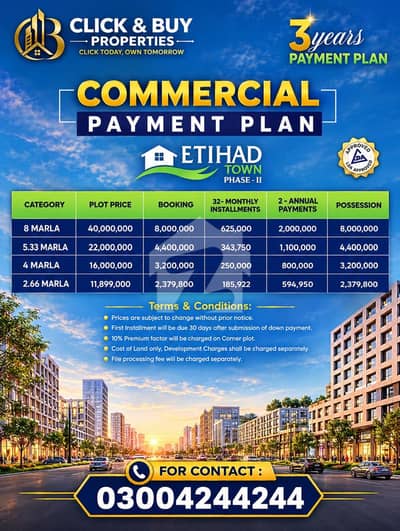 DOWNTOWN 5.33 Marla Commercial Plot is for Sale on Installment Plan in Etihad Town Phase 2 DOWNTOWN 5.33 Marla Commercial Plot is for Sale on Installment Plan in Etihad Town Phase 2