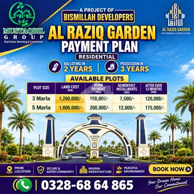 Al Raziq Garden Affordable Residential Plots with Easy Installment Plan | Bismillah Developers