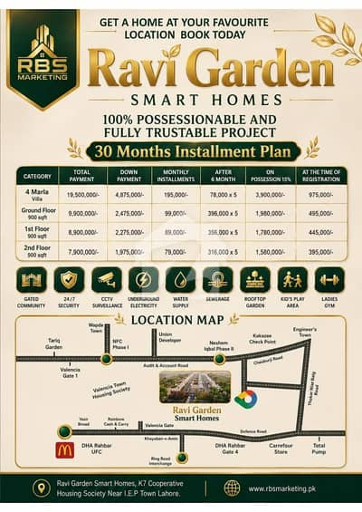POSSESSION WITH 50% PAYMENT READY TO MOVE 4 MARLA GROUND FLOOR TOWN HOUSE AVAILABLE FOR SALE NEAR DHA 11 RAHBAR VALENICIA IEP TOWN LAKE CITY PINE AVENUE ROAD LAHORE