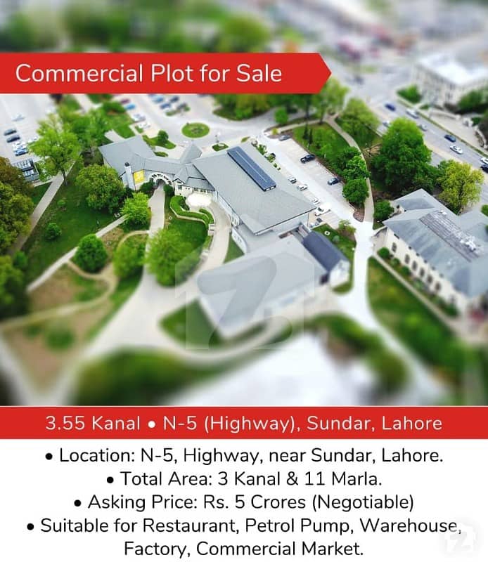35 Kanal Commercial Corner Plot For Sale in Sundar Main Multan Road
